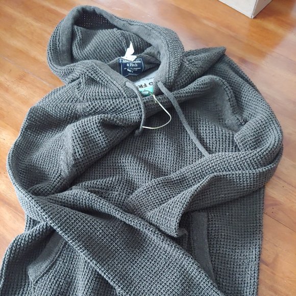 Abercrombie Loose Knit Hoodie Dark Olive Green Sweater - Size Medium - Picture 1 of 6